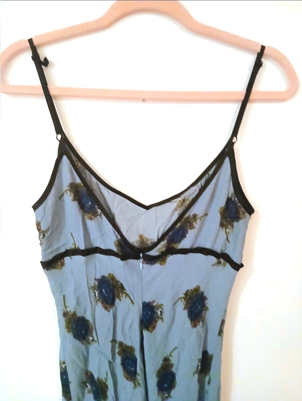 Vintage Betsey Johnson Silk Rayon Floral Slip Dress Blue Sheer Bias Cut 90 - Picture 5 of 7
